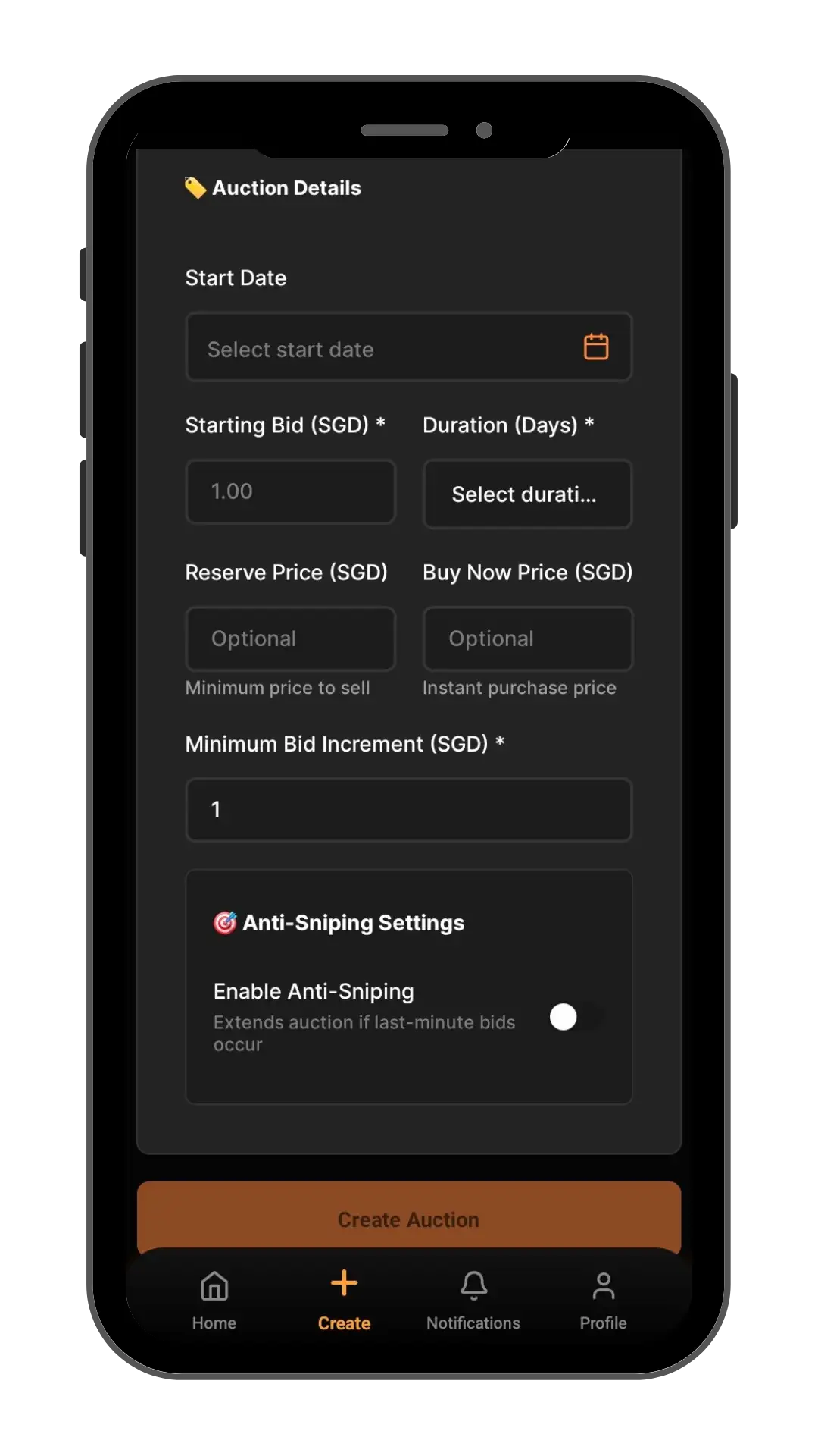 Auction Details Screen